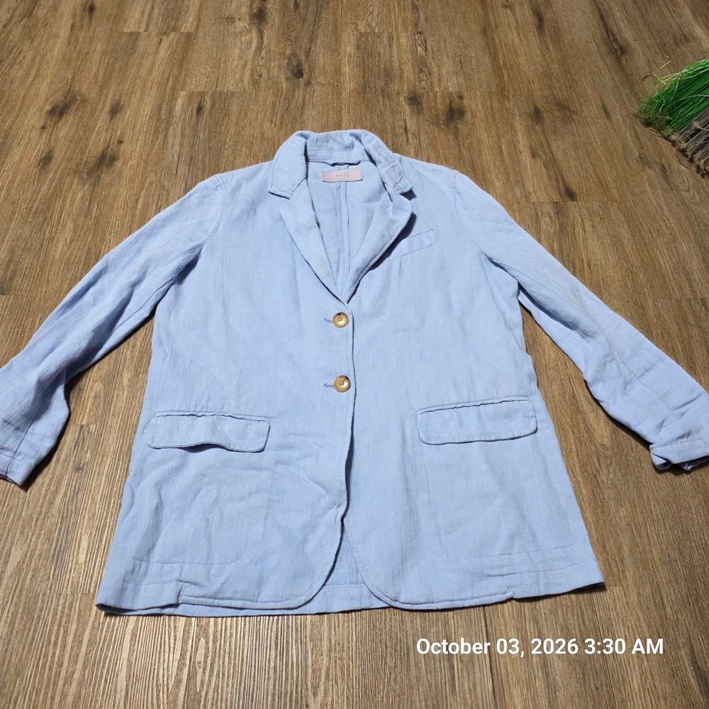 BlankNYC Womens Light Blue Linen Blend Blazer Jacket XS Relaxed Two Button